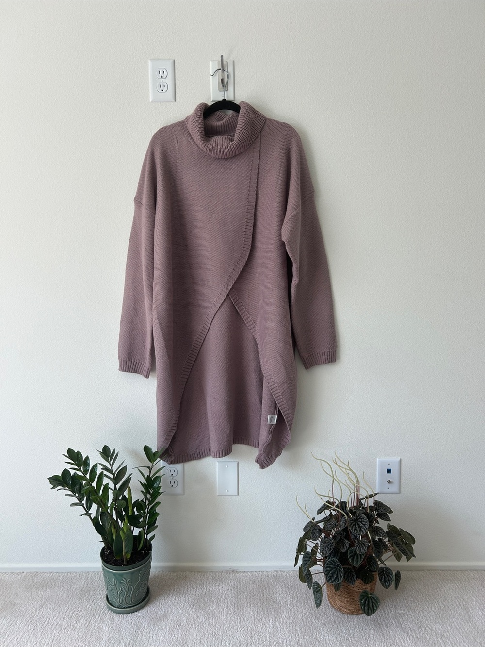 Fashion Nova Mauve Wrap-Front Turtleneck Sweater Dress